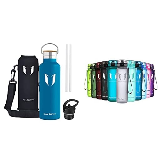 Super Sparrow Botella Agua Acero Inoxidable - Botella Agua Niños - 1L + Botella de Agua Deportiva - 1000ml - Sin BPA (Mate- Gris)
