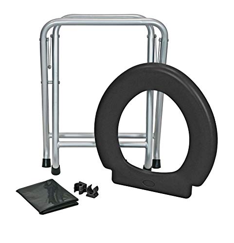 24ocean Mobile Klapptoilette Set Schwarz WC Klo Camping, Gestell Silber, 6 Einweg Beutel