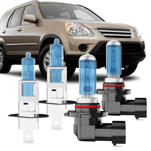 Image of Halogen Headlight Bulbs Compatible with Honda CR-V 2005-2006, H1 H1 High Low Beam Combo, 6000K White,Plug and Play, Pack of 4