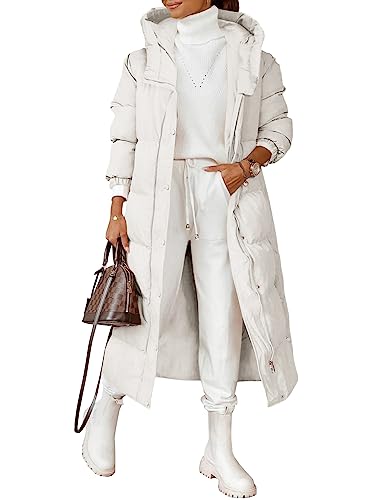Grlasen Women Long Quilted Coat Winter Hooded Long Sleeve Button Down Puffer Padded Jacket