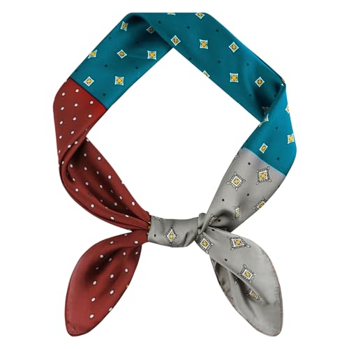 GERINLY Vintage Silk Feel Square Scarf for Men Satin Bandana Tiny Pattern Print Neckerchief Geometry Head Scarf Fashion