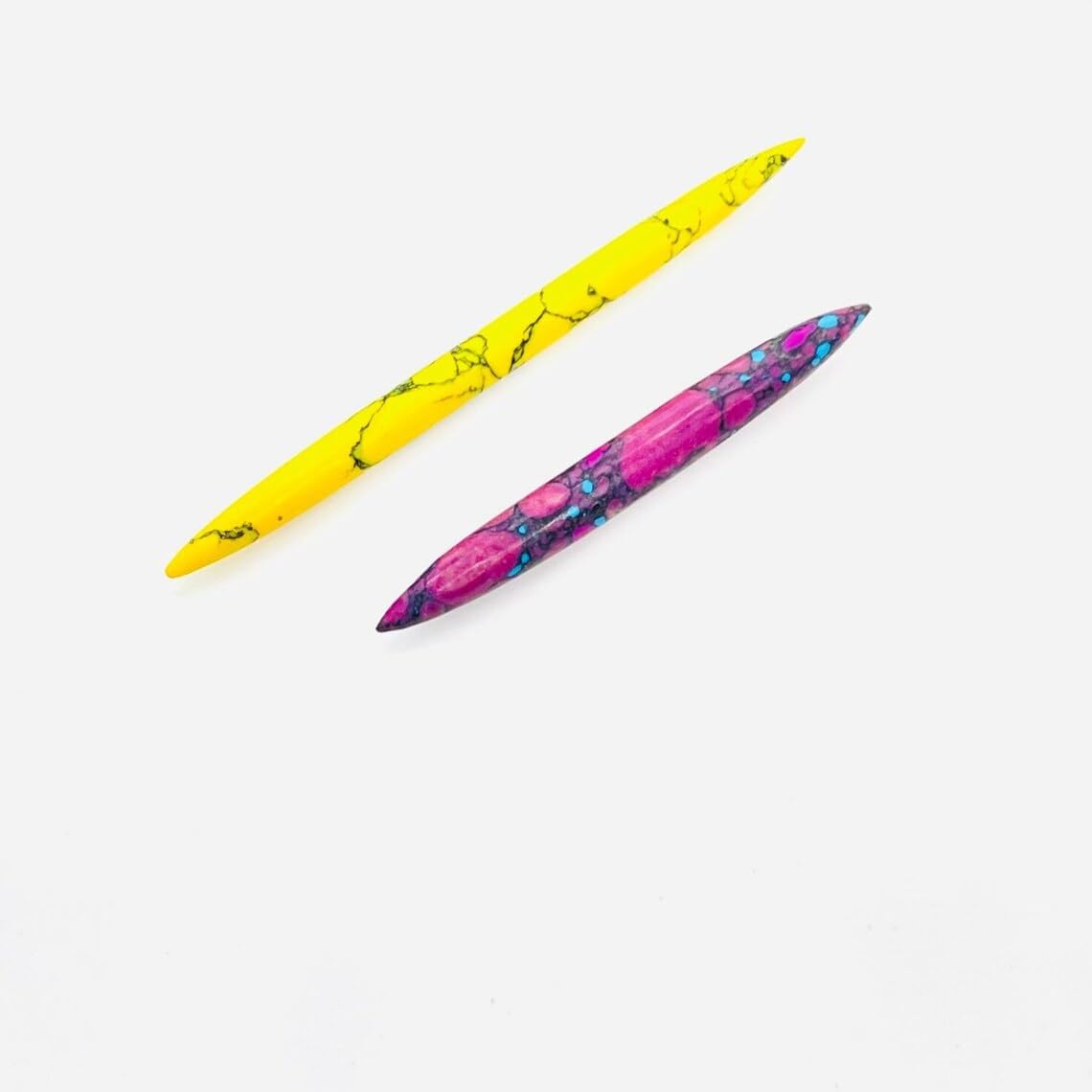 Handmade Purple & Yellow Turquoise Tribal Septum Spike Tusk Set | Black Veining Stone Body Piercing Jewelry | Boho Ethnic Nose Ring Alternative | Unisex Tribal Body Jewelry Gift