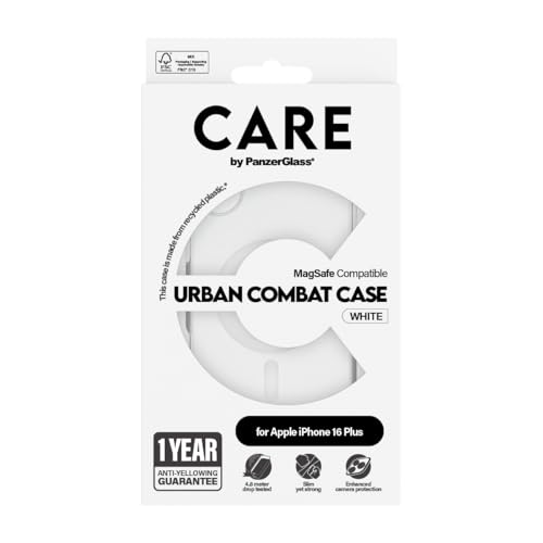 Image of PanzerGlass CARE FlagShip MagSafe Case for Apple iPhone 16 Plus 6.7 inch 2024| 15-Ft Drop Protection, Anti-Yellowing, Slim Profile, Raised Camera Bezel, MagSafe Compatible - Clear /White
