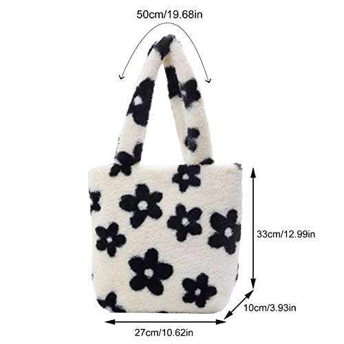 Winter Shoulder Bag, Crossbody Messenger Bags, Soft Fluffy Tote Handbag, Flower Pattern Tote Handbag, Cute Purse for… - Image 5