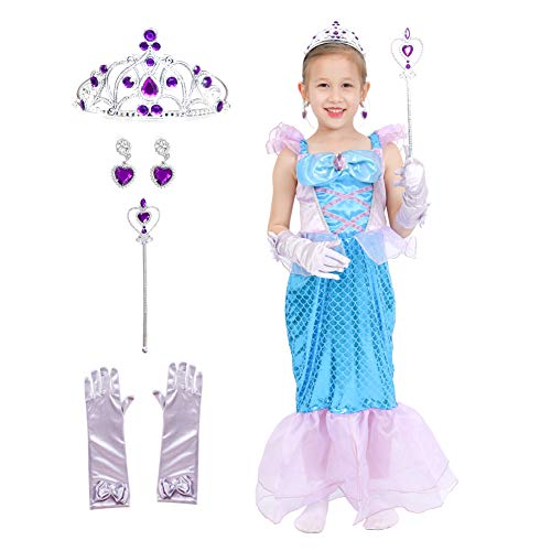 Mermaid Princess Costume for Girls, Princess Dress Up Clothes for Girls for Party Pink