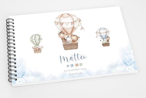 Guestbook battesimo mongolfiere con animaletti - libro foto, dediche o auguri invitati mongolfiere bimbo regalo battesimo