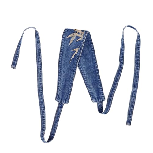 NOLITOY Vintage Denim Wide Waist Corset Belt for Women Embroidered Tie Waistband for Dresses Stylish Retro Casual Fashion Accessory