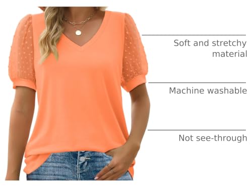 Image of Aokosor Womens Summer Tops V Neck T Shirts Swiss Dot Puff Sleeve Tops Loose Casual Tshirts