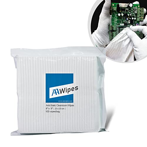 Image of AAWipes ESD-Safe Wipes (9 inchx9 inch, 100 pcs) - Lint-Free Cleanroom Cloth Wipers, Polyester-Carbon Blend (CE16009)