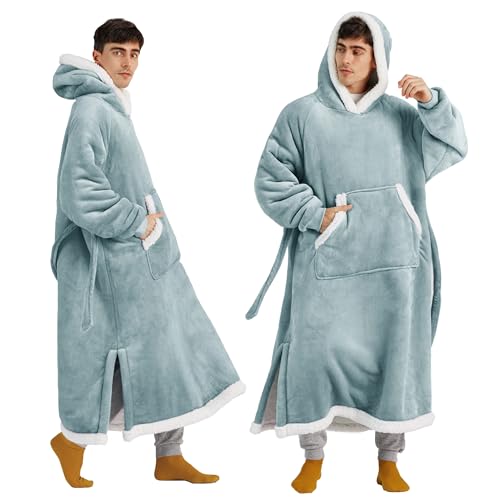 Bedsure Sherpa Wearable Blanket Hoodie — Oversized Adult, Light Green