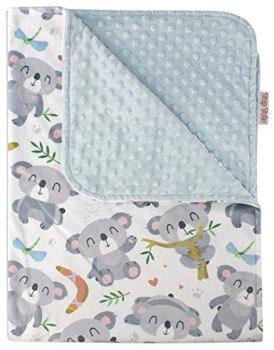 Image of Top Tots Baby Blanket - Baby Koala Bears & Butterflies with Light Blue Minky Dot