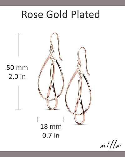 Milla Teardrop Earrings - Designer Silver Statement Earrings Or Gold Dangle Earrings For Women Trendy Upscale Dangly Earrings (Double Teardrop/Rose Gold Plated) #TOP2