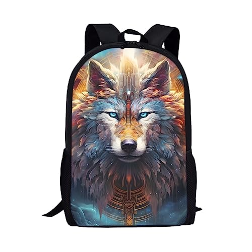 ENLACHIC Cool Mysterious Wolf Backpack for Boys Girls Schoolbag Large Capacity Laptop Backpack College Bookbag Backpack