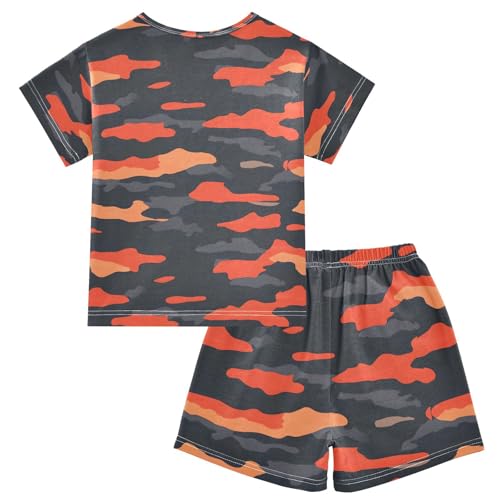 ALAZA Red Gray Camouflage Pajamas Set Short Sleeve Cotton Sleepwear Summer Pjs 2 Piece 5-14Y2