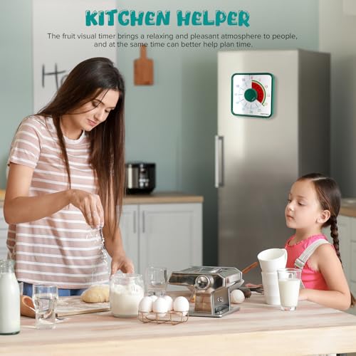 Secura 7.5-Inch Fruit Visual Timer for Kids, 60-Minute Countdown Timer for Classroom or Kitchen, Durable Mechanical Timer Clock with Magnetic Backing (Watermelon)