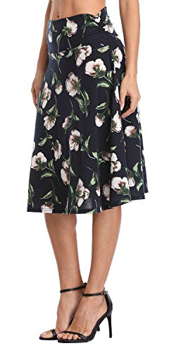 Image of Urban CoCo Women's Ruched High Waist Knee Length Jersey A-Line Stretchy Flared Casual Skirt