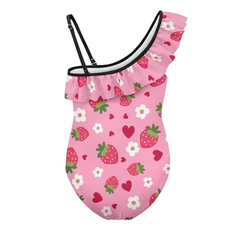 Image of Girls One Piece Bathing Suit,Slim-Fit Ruffle Strap Swimsuit with Adjustable Strap Quick Dry Summer Beach Swim Suit