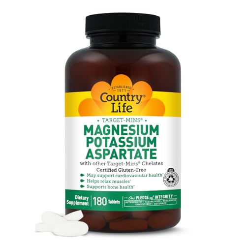 Country Life Magnesium and Potassium Supplement for Heart Health, Cardiovascular Support, Immune System and Bone Health, Gluten-Free