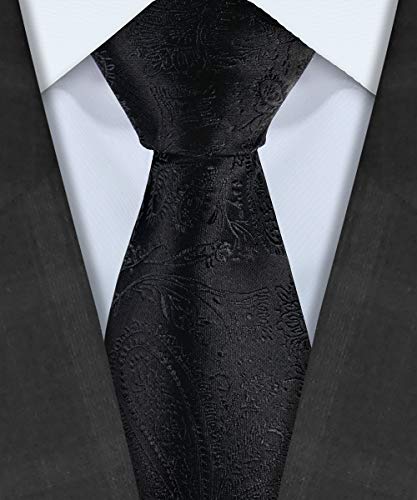 TIE G 5pcs Tie Set in Gift Box : Woven Paisley Necktie, Satin Bow Tie, Pocket Square, Lapel, Cuff Links (Black Paisley)