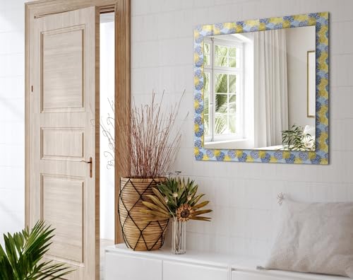 Miroir rectangulaire 60x60cm avec cadre graphique fleuri multicolore - 5