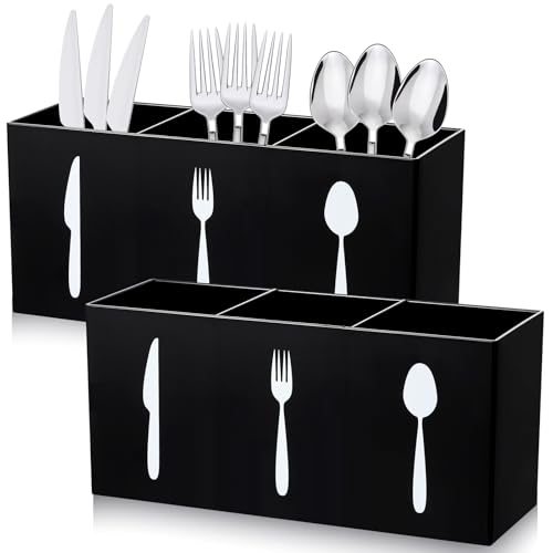 Suzile 2 Pcs Acrylic Cutlery Storage Organizer Silverware Pen Organizer Bin Cutlery Caddy Knife Spoon and Fork Utensil Holder 3 Section Tableware Storage Box for Drawer Cabinet Kitchen Party