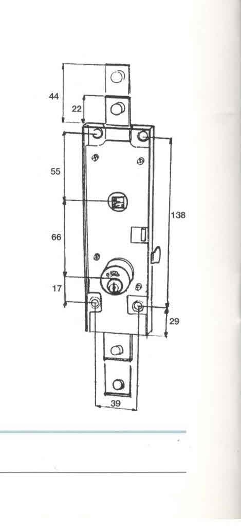 Serratura FASEM 124 per basculante a 2 CHIUSURE con leva interna cilindro tondo d. 25 x 15