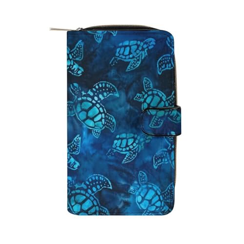 Portefeuille en cuir tortue marine bleu aquarelle aux finitions luxe