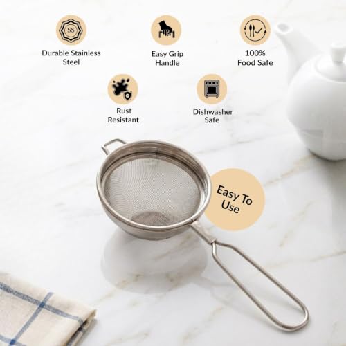 Image of Nestasia Stainless Steel Tea Strainer Set of 2 | Fine Mesh Coffee, Juice & Green Tea Strainer | 100% Food-Safe, Rust-Resistant & Dishwasher-Safe Chai Chhalni