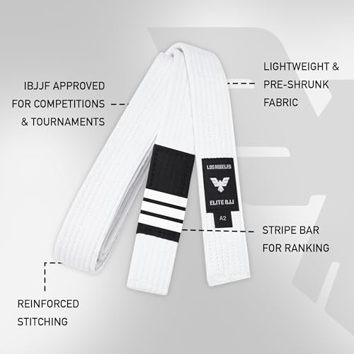 Elite Sports Adults Brazilian Jiu Jitsu Belts for Men & Women,Cotton IBJJF Approved BJJ Belts with Ranking Stripes Sleeve Bar