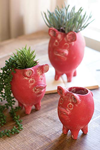 Kalalou Set Of Tall Clay Pig Planters, One Size, Red #TOP1