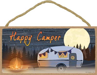 SJT ENTERPRISES, INC. Happy Camper - Campfire next to camper - moon sky camper / camping / RV 5