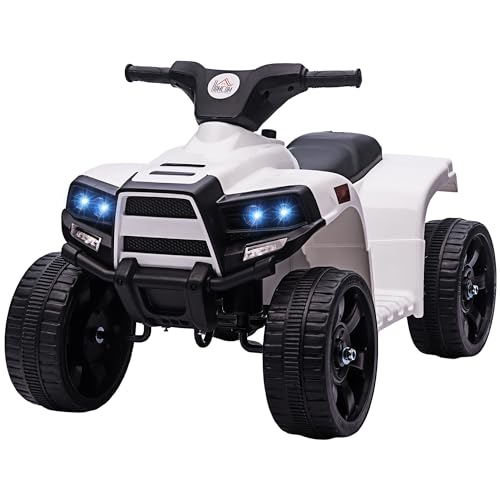 HOMCOM Quad Eléctrico para Niños 18-36 Meses Vehículo Eléctrico a Batería 6V con Faros Bocina Velocidad 0-3 km/h Avance y Retroceso Carga 25 kg 65x40x43 cm Blanco