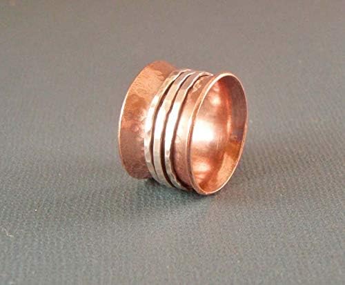 Vista 2 de Glitter Box Exports 925 Sterling Copper & Silver Spinner Fidget ring For Women High Polish Silver Point Ring