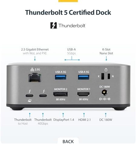 StarTech Thunderbolt 5 USB4 Dock, Dual 8K 60Hz, Triple 4K, 140W, 2.5GbE - 2