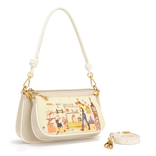 Venetti Cityscape Illustration Shoulder Bag Women Crossbody Bag with Removable Strap Hand-Painted Cute Hobo Handbag Clutch Purse Girls Underarm Bag VN-HB-005-BG by Venetti - Used condition - Image 3