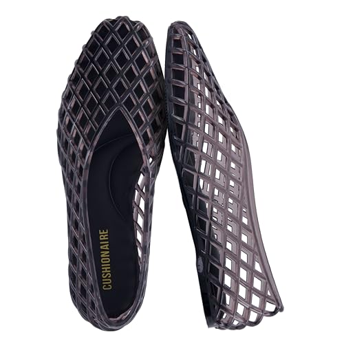Image of CUSHIONAIRE Siesta Modern Lattice Ballet Flats for Women, Comfortable Slip On Pointed Toe Womens Jelly Shoes