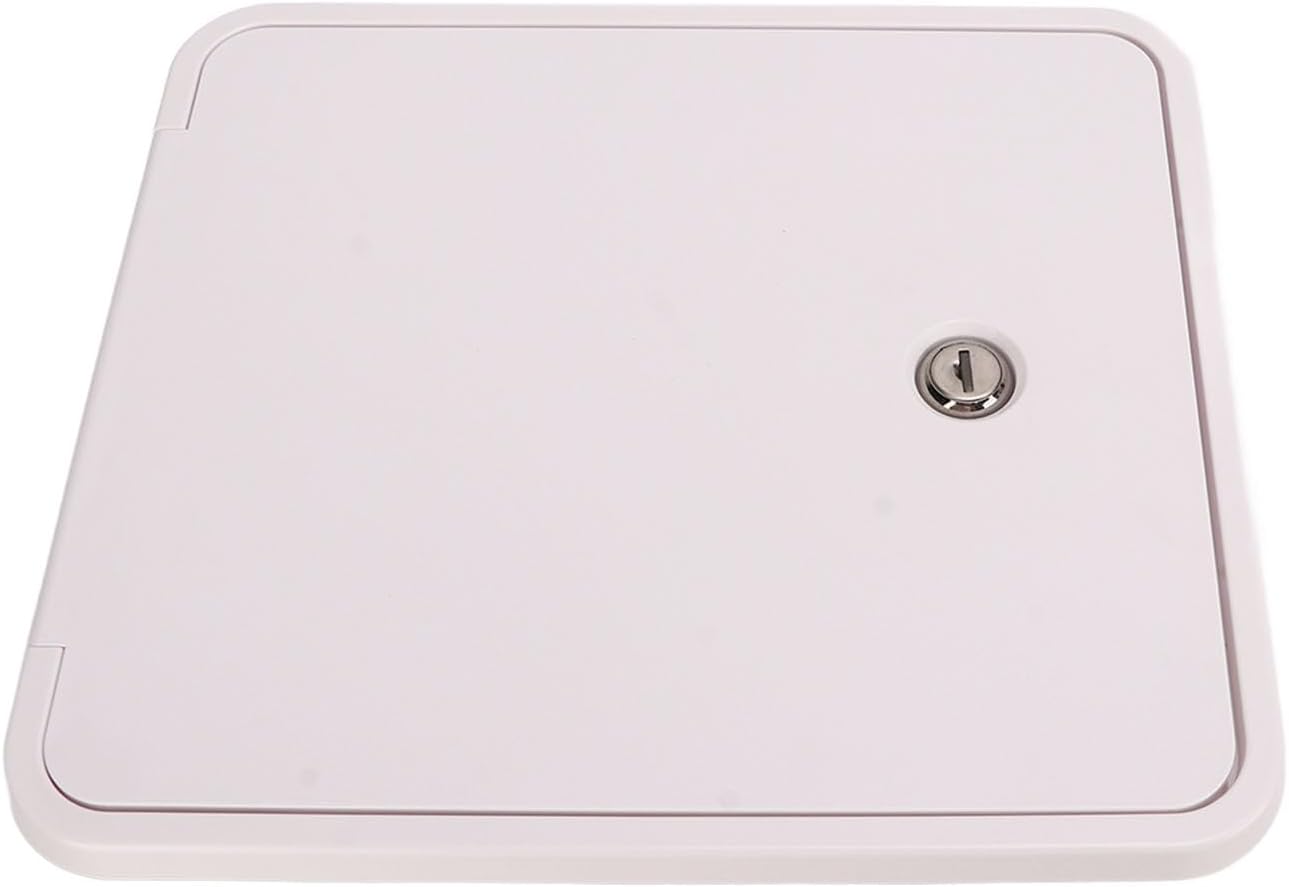 RV Power Cord Hatch Door - 8.27 Inch White Electric Cable Compartment Lock with 2 Keys for Trailer Motorhome Camper Boat Marine Storage Access Panel