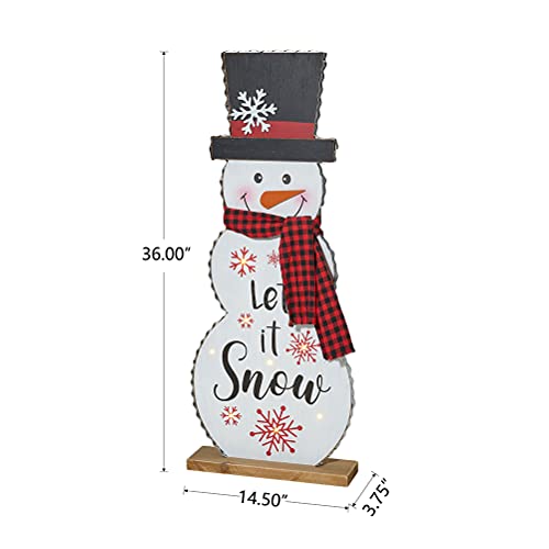 Image of Glitzhome 36 inch H Lighted Wooden Christmas Snowman Porch Decor Standing Porch Sign Merry Christmas Welcome Sign Holiday Party Outdoor Indoor Xmas Decorations