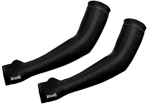 Aegend Arm Sleeves with Thumb Holes, UPF 50 UV Protection Cooling Sun Sleeves for Golf, Cycling, Running, Outdoor Sport for Men Women Adult Youth, Medium