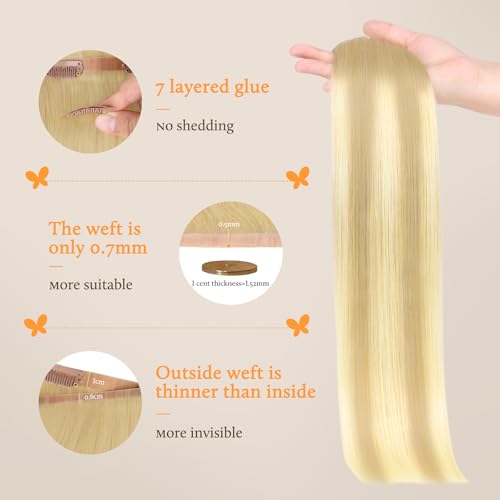 Image of DOORES Seamless Clip in Hair Extensions Real Human Hair, DirtyBlonde Mixed Platinum Blonde 120g 7pcs 24 Inch, Invisible Edge Hair Extensions Real Human Hair Clip in Remy Straight Hair