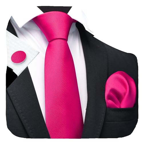 Image of GUSLESON 3.15 inch(8cm) Solid Color Necktie and Pocket Square Cufflinks Sets For Men + Gift Box