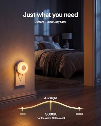 Image of YELKO Motion Sensor Night Light - Plug-in 3000K Warm White Anti-Glare LED Nightlight, Ultra Bright Cozy Soft Glow Not Dazzling for Hallway, Stairs, Garage, Bedroom, Bathroom, Garage, Kitchen, 4 Pack
