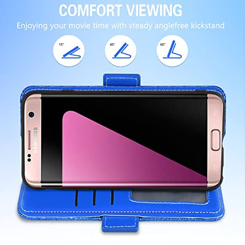 Asuwish SAMSUNG-S7-EDGE-LSSFQB-US Phone Case For Samsung Galaxy S7 Edge Wallet Cover With Screen Protector And Flip Card Holder Bling Glitter Stand Cell Glaxay S7Edge Gaxaly S 7 Plus Galaxies Gs7 7S 7Edge Women Girls Blue thumb #3