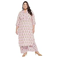 Tissu Women's Plus Size Cotton Floral Printed Kurta with Palazzo (T-Plus-604_Cream_8XL)