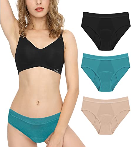Culotte Menstruelle Ultra Absorbante Femme Bambou Coton Menstruation Slip Lavable pour Règles Filles Protection sous-vêtements Noir/Vert/Beige XL Cover