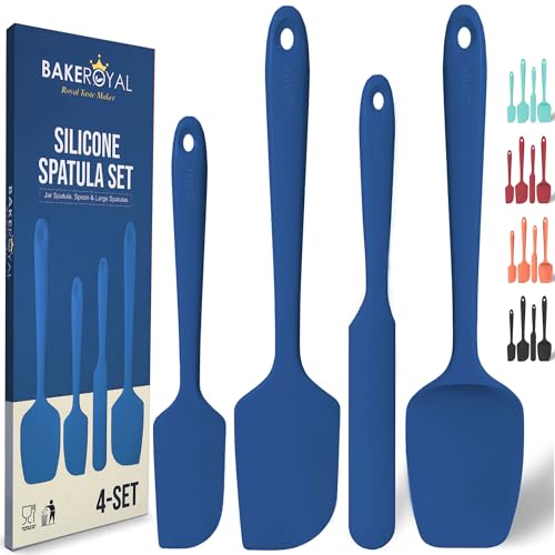 BakeRoyal Silicone Spatula Set - 4-Piece Rubber Spatulas Silicone Heat Resistant 600°F for Everyday Task - Seamless Design Kitchen Spatulas for Nonstick Cookware - Silicone Kitchen Utensils Sets