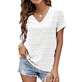 lyrlody t-shirt donna manica corta camicie casual top con colletto a v eleganti stampa a pois t shirt tops t-shirt pois elegante top camicia(m-bianco)