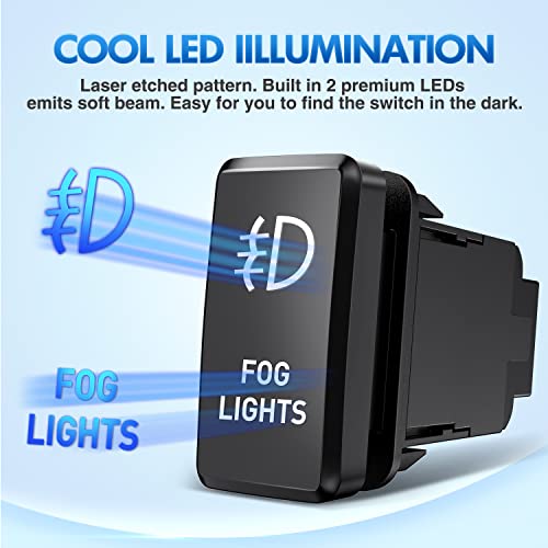 Nilight Fog Lights Push Button Switch 12V On Off Switch With Connector Wire Kit 1.54" X 0.83" Replacement For Toyota Tacoma Tundra 4Runner Fj Cruiser Hilux Fortuner, 2 Years Warranty #TOP3