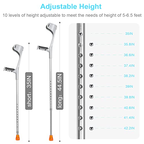 Antdvao Forearm Crutches Pair, Folding Forearm Crutches Lightweight Adjustable,with Rubber Handles, Comfortable Grip and Wear-Resistant, Non-Slip Forearm Crutches for Heavy Duty (Silver)