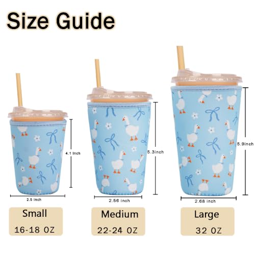 Image of Reusable Insulated Sleeve for Iced Coffee Cup, Coffee Neoprene Sleeve for Cold & Hot Drinks, Beverage Holder for Iced Coffee (Blue Geese, Medium: 22-24oz)